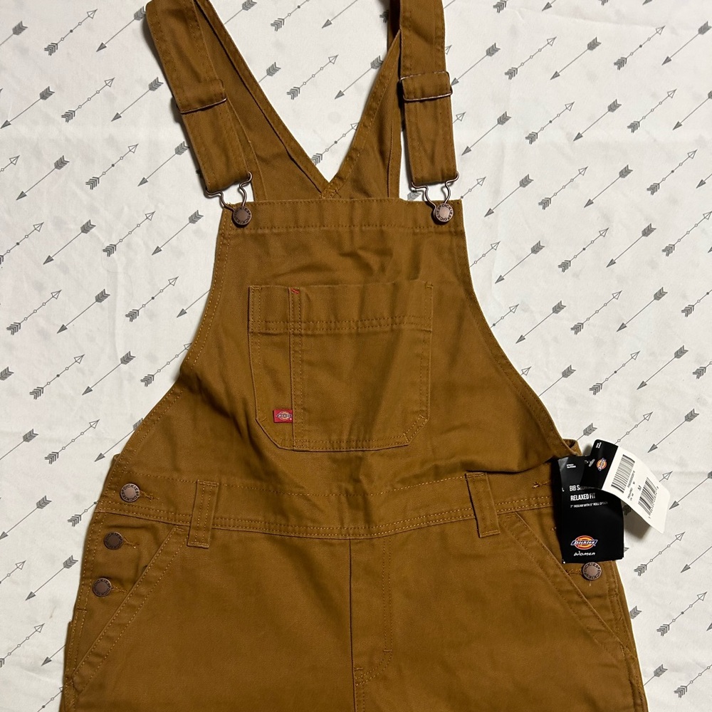 Womens Dickies brown relaxed fit shortalls overalls shorts ~ Size M